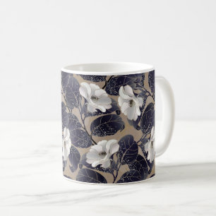 Caneca De Café Blogue Floral Branco Elegante