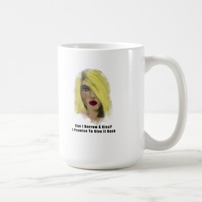 Caneca De Café Blona Bombshell Mulher empresta Um Beijo (Direita)