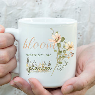 Caneca De Café Bloom Onde Você Está Plantado Personalizado