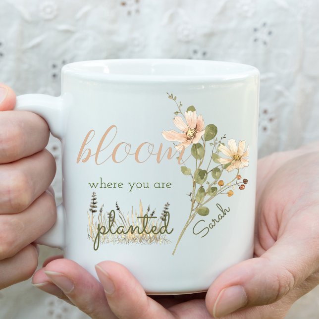 Caneca De Café Bloom Onde Você Está Plantado Personalizado (Criador carregado)