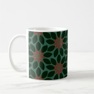 Caneca De Café Bloquear Impressão com madeira Flores verdes escur