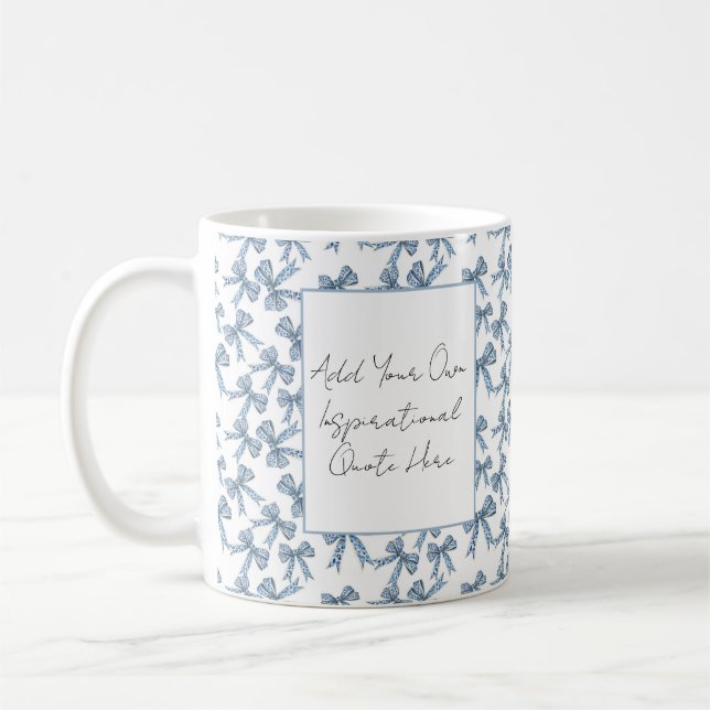 Caneca De Café Blue and White Ribbon Pattern Custom Quote (Esquerda)