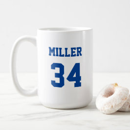 Caneca De Café Blue and White Sports Jersey Name Number Personali