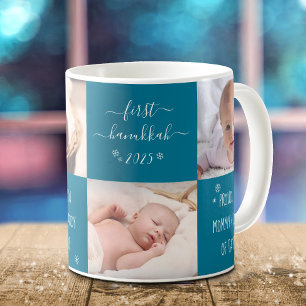 Caneca De Café Blue Baby First Hanukkah Nova Mãe Pai 4 Nome da Fo