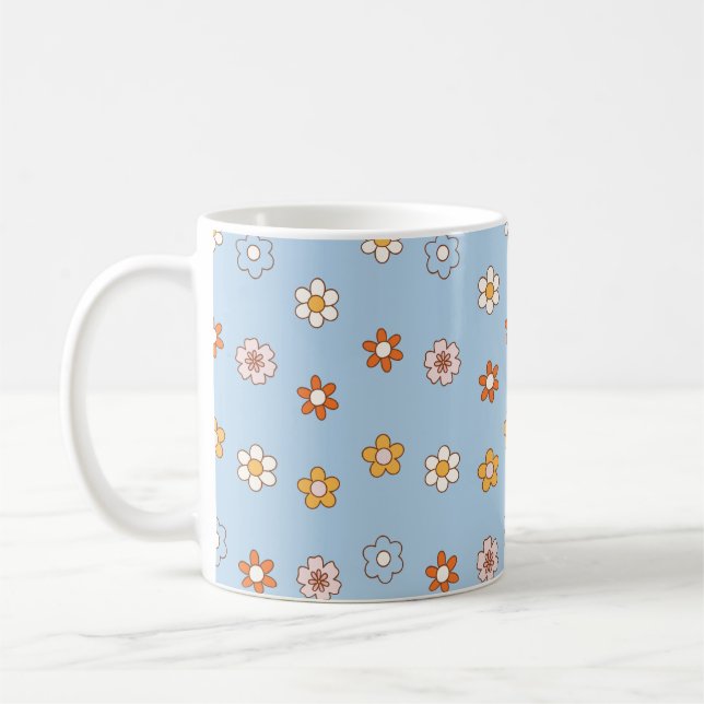 Caneca De Café Blue background with mixed colour flowers (Esquerda)