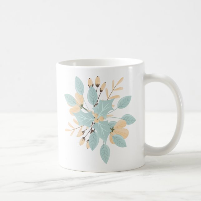 Caneca De Café Blue Beige Pastel Winter Botanical Illustration (Direita)