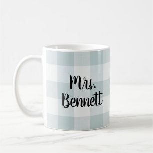 Caneca De Café Blue Buffalo Check Sra. Monograma