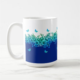 Caneca De Café Blue Butterfly Garden Floral 