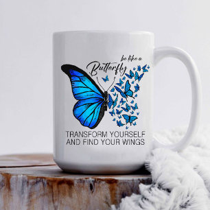 Caneca De Café Blue Butterfly Mug, citação inspiradora