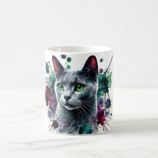 Caneca De Café Blue Cat Watercolor russo