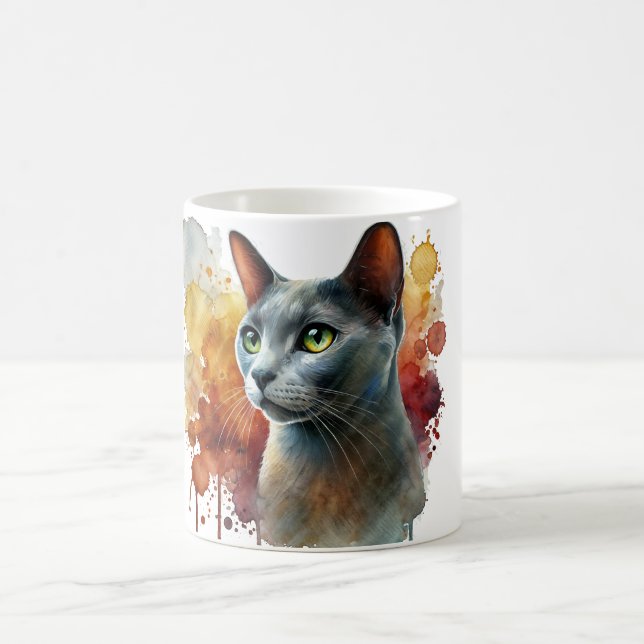 Caneca De Café Blue Cat Watercolor russo (Centro)