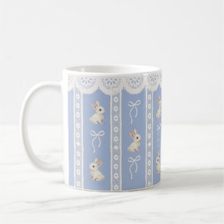 Caneca De Café Blue Coquette Lace Watercolor Bunny Easter Mug