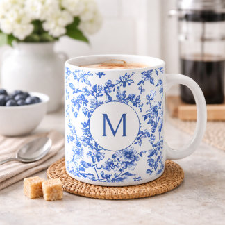 Caneca De Café Blue Country Floral Monogram 
