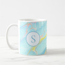 Blue Dourado Padrão Mármore Personalizado Monogram
