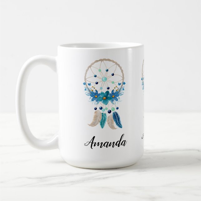 Caneca De Café Blue Dreamcatcher Na moda Boho Design (Esquerda)