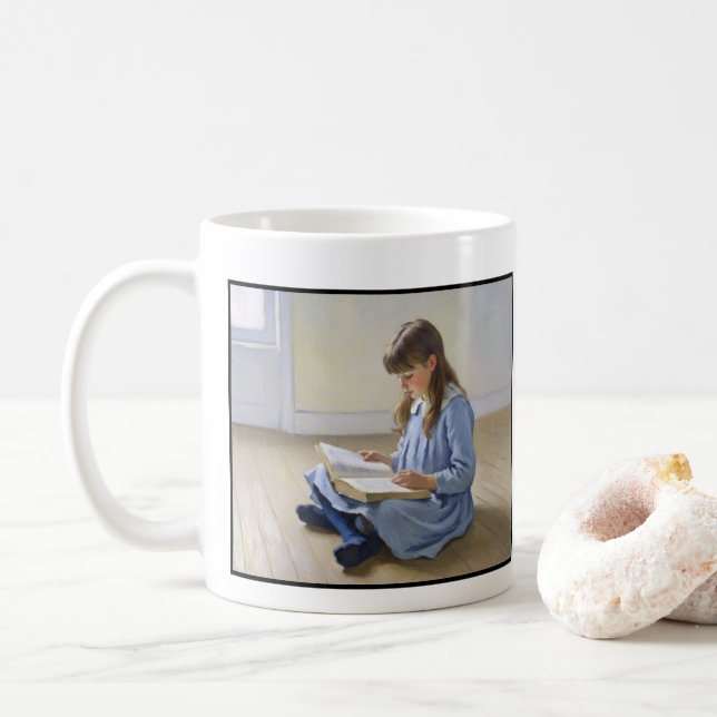 Caneca De Café Blue Dress Girl Reading Book Teacher appreciation (Com Donut)