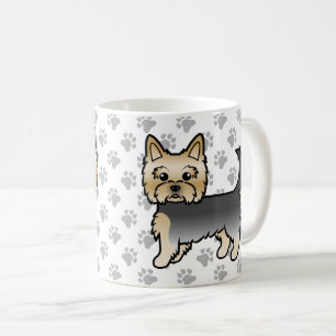 Caneca De Café Blue E Dourado Yorkshire Terrier Cartoon Dog & Paw