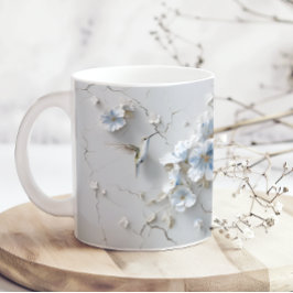 Caneca De Café Blue Floral Add Name Hummingbird Coffee Mug