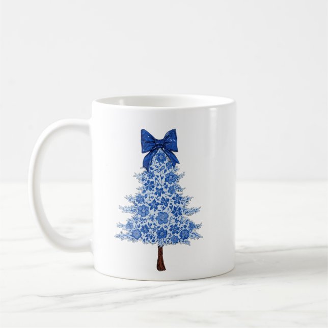 Caneca De Café Blue Floral Christmas Tree (Esquerda)