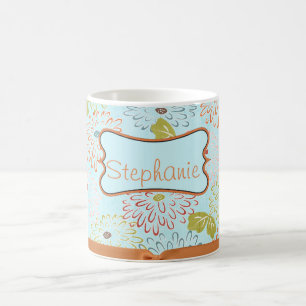 Caneca De Café Blue Floral Custom Name Coffee Mug