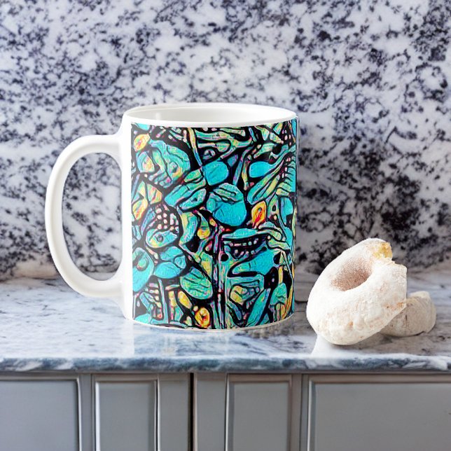 Caneca De Café Blue Floral Modern Art Cup (Criador carregado)