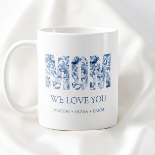 Caneca De Café Blue Floral Modern Typografia Chic Mãe Nós Te Amo