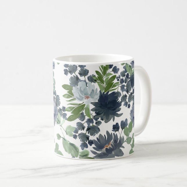 Caneca De Café Blue Floral Mug (Frente Esquerda)