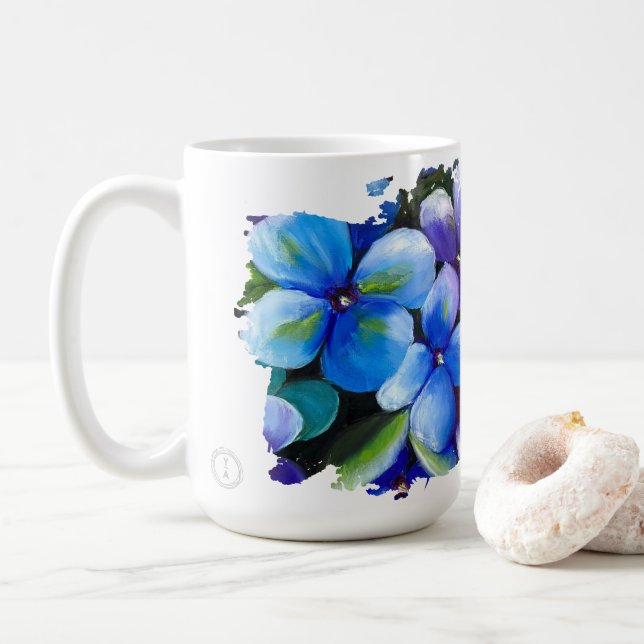Caneca De Café Blue flower Let your dream blossom mug (Com Donut)