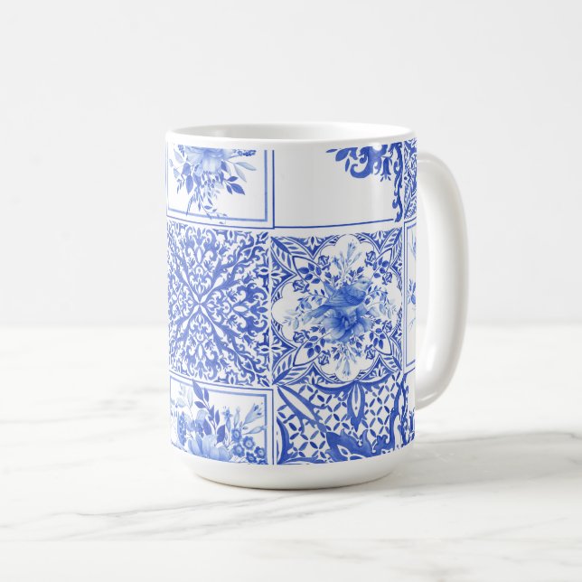 Caneca De Café Blue flowers,blue china,porcelain,birds  (Frente Esquerda)
