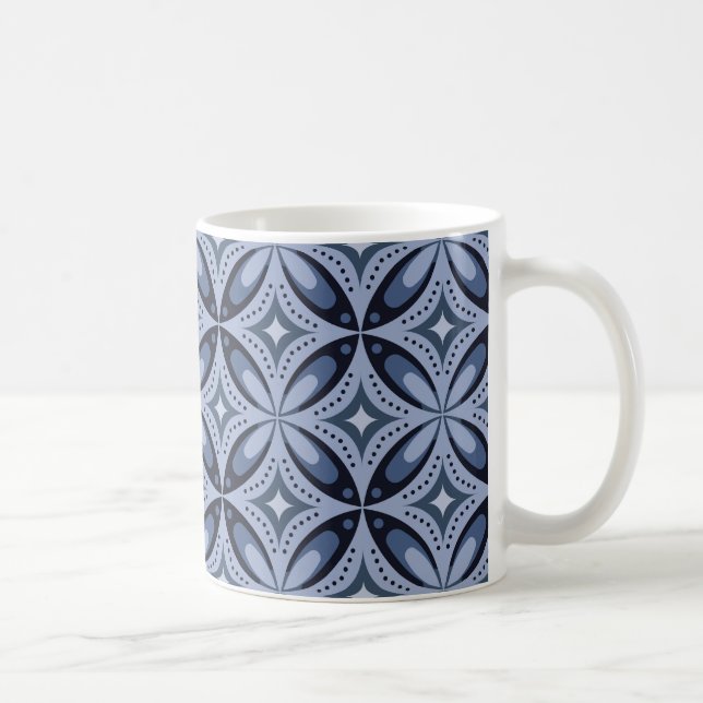Caneca De Café Blue Geometric Pattern Retro Style (Direita)