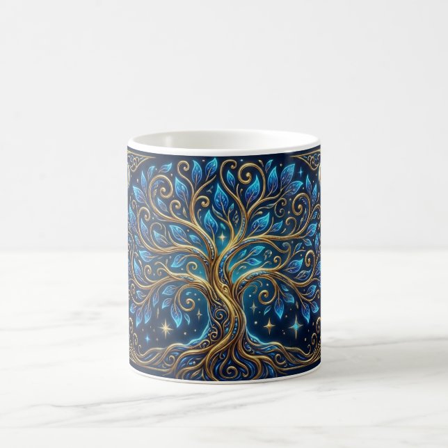 Caneca De Café Blue Golden Tree Art Coffee Mug | Aesthetic Nature (Centro)