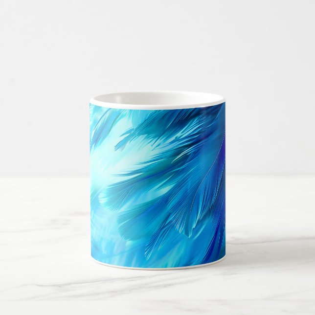 Caneca De Café Blue Green Feather Abstract (Centro)