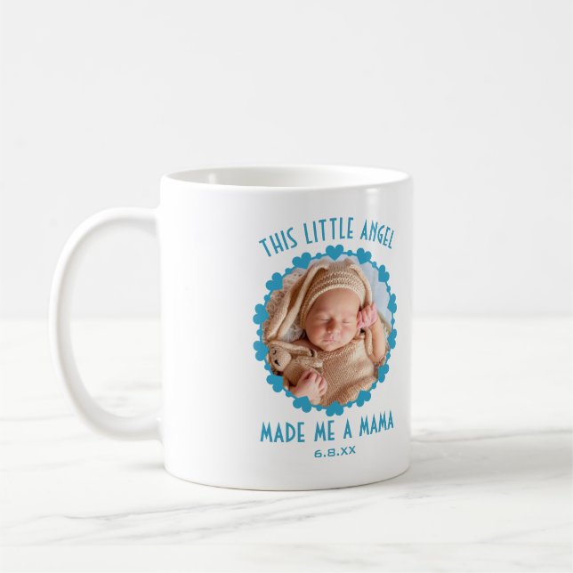 Caneca De Café Blue Hearts Baby Photo This Angel Me fez uma mãe (Esquerda)