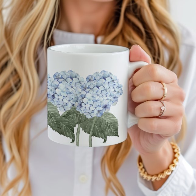 Caneca De Café Blue Hydrangea Bloom Hamptons Cerâmica (blue hydrangea ceramic mug with custom name)