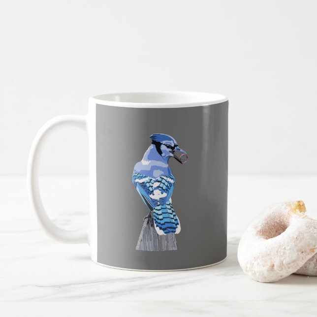 Caneca De Café Blue Jay brilhante (Com Donut)