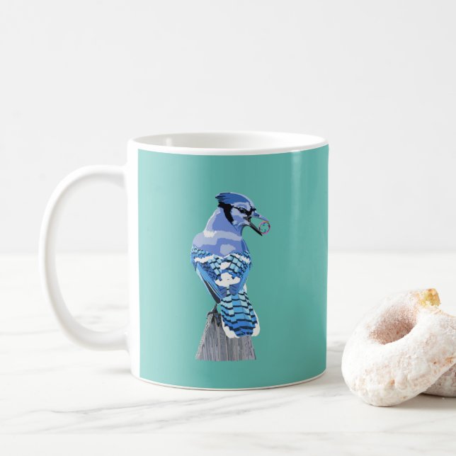 Caneca De Café Blue Jay brilhante (Com Donut)