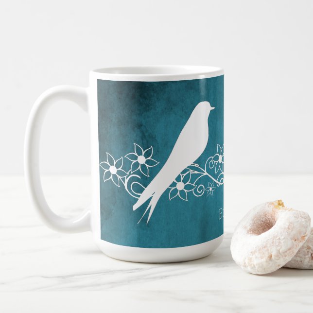 Caneca De Café Blue Lovebird Floral Vine Personalizada Café Mug (Com Donut)