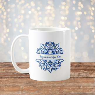 Caneca De Café Blue Mandala Art Nome Personalizado Café Mug