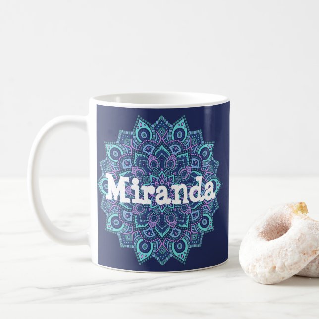 Caneca De Café Blue Mandala Mug (Com Donut)