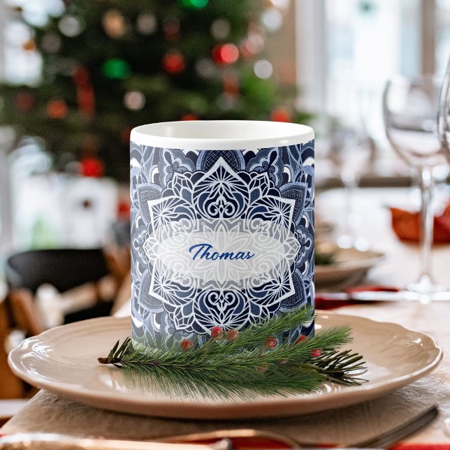 Caneca De Café Blue Mandala Snowflake Mug (Criador carregado)