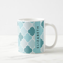 Caneca De Café Blue Marroquino Trellis, Quatrefoil, Seu Nome