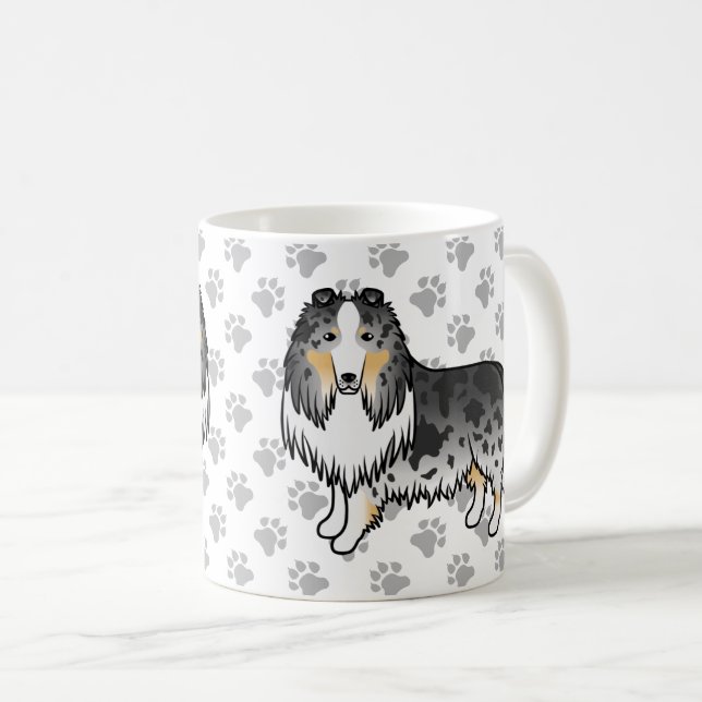 Caneca De Café Blue Merle Rough Collie Cachorro de Desenho Animad (Frente Esquerda)
