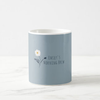 Caneca De Café Blue Minimalist Daisy & Text Modern Farmhouse