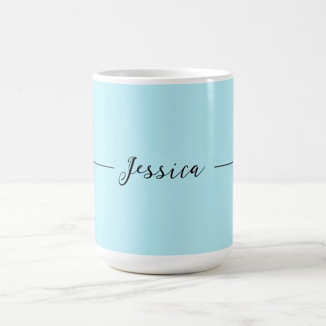 Caneca De Café Blue Modern Elegant Plain Simple Professional Name (Centro)
