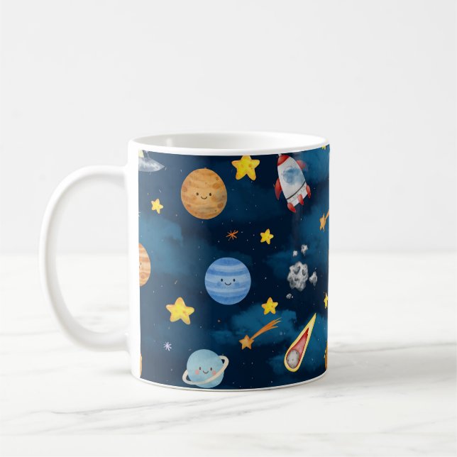 Caneca De Café  Blue Outer Space Planets Seamless Pattern (Esquerda)