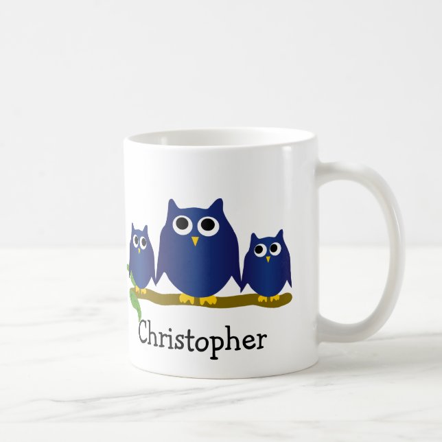 Caneca De Café Blue Owls Design Personalised (Direita)