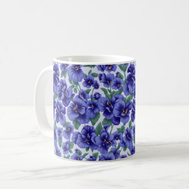 Caneca De Café Blue Pansy Flowers (Frente Esquerda)