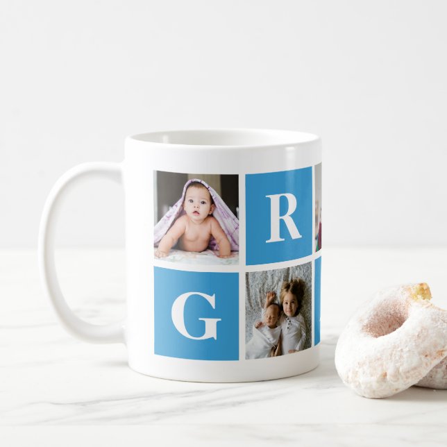 Caneca De Café Blue Photo Collage - Vovô Personalizado Mug (Com Donut)