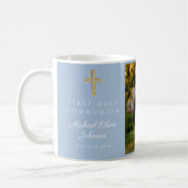 Caneca De Café Blue Religious Cross Boy First Communion Photo