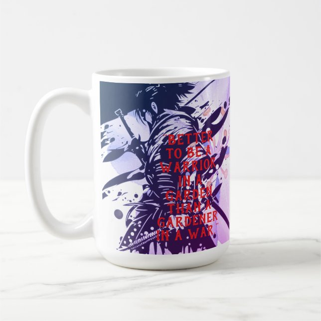 Caneca De Café Blue Samurai & Cherry Blossom Ink Art Motivational (Esquerda)